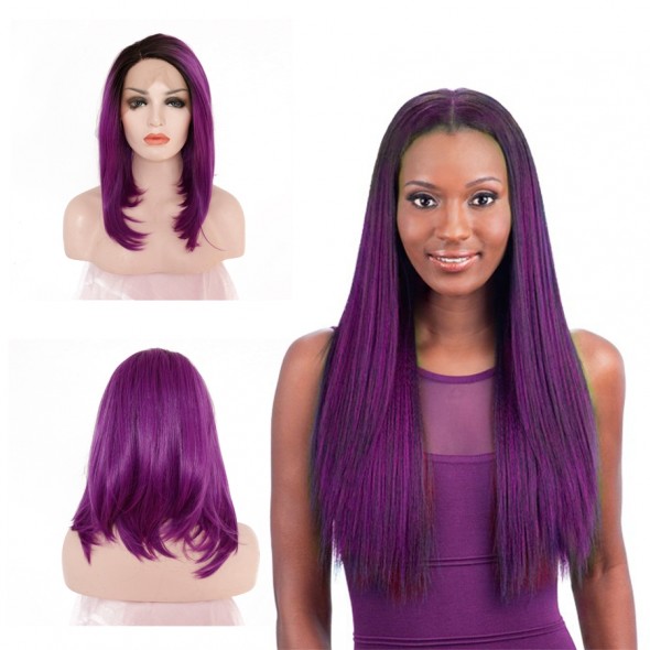 Short Wigs 1B Purple Colored Ombre Straight Human Remy Hair 8A grade Brazilian Hair Wig for sale at humanbraidinghair.com