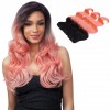 Extensões de cabelo humano virgem remy de grau 11A, cabelo brasileiro 1B rosa com dois tons em ondas. Pacotes de tramas de cabelo humano com 3 ou 4 peças.