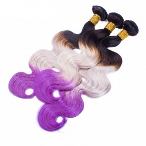Best ombre braiding hair 8A grade Brazilian Hair 1B Grey Purple three Tone body wave Human Hair weave Products bundles 3 4pcs/lot for sale at humanbraidinghair.com