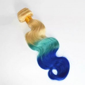 Best Ombre hair extensions 8A grade Brazilian Hair blonde green blue three Tone body wave Human Hair weave Products bundles 3 4pcs/lot for sale at humanbraidinghair.com