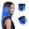  Кружевное закрытие бразильских волос Омбре 1B Синий двухтоновый цвет прямых натуральных волос