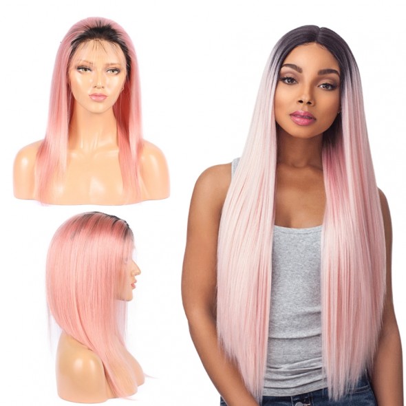 Human Wigs 1B Pink Colored Ombre Straight Human Remy Hair 8A grade Brazilian Hair Wig for sale at humanbraidinghair.com