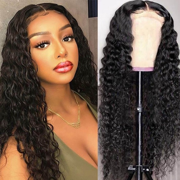 5X5 Hd Lace Closure Wig Deep Curly Water Wave Thick Human Hair Preplucked Hairline Bleached Knots