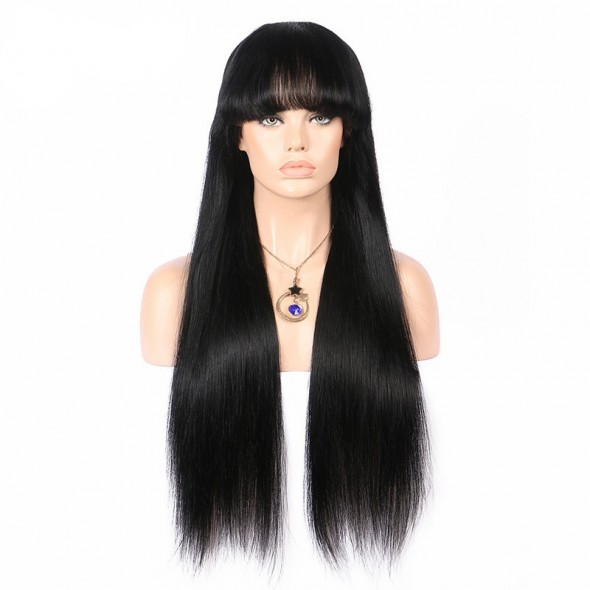 Natural Hair Wigs Black Colored Silk Top Straight Human Remy Hair 8A grade Brazilian Hair Wig for sale at humanbraidinghair.com