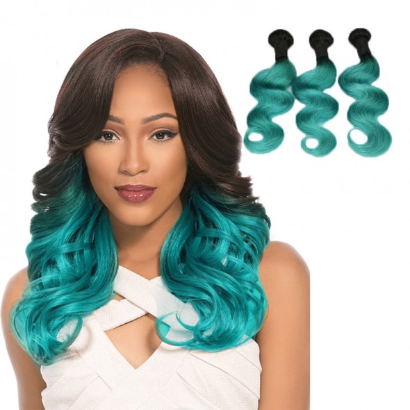 Best ombre brazilian hair 8A grade Brazilian Hair Black Teal Light Green two Tone Ombre Body Wave Human Hair weave Products bundles 3 4pcs/lot for sale at humanbraidinghair.com