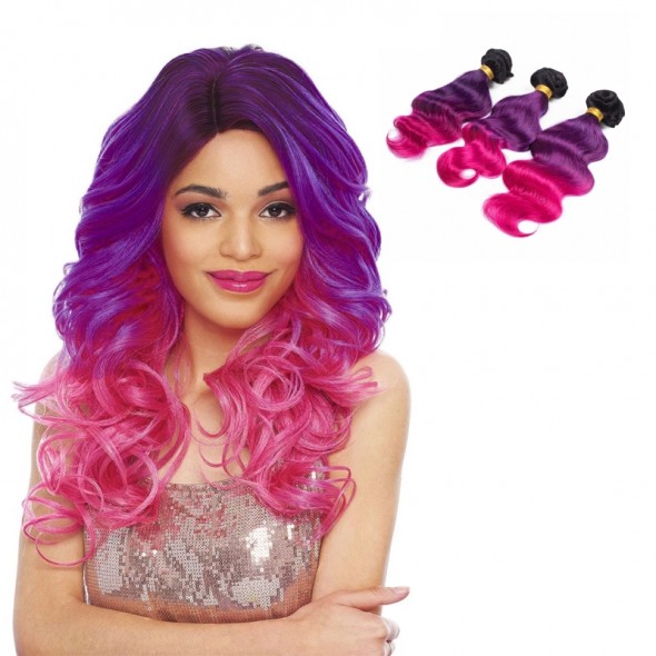 Best Ombre remy hair 8A grade Brazilian Hair 1B Purple pink three Tone body wave Human Hair weave Products bundles 3 4pcs/lot for sale at humanbraidinghair.com