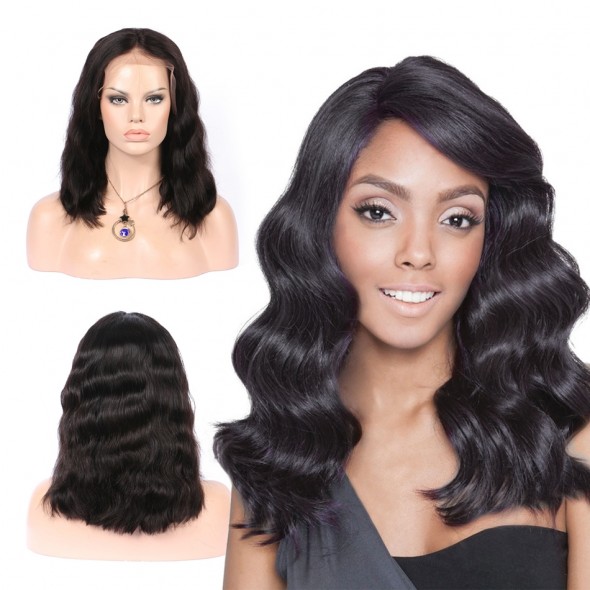 Realistic Wigs Natural Black Colored Natural Wave Human Virgin Hair 8A grade Brazilian Hair Wig for sale at humanbraidinghair.com