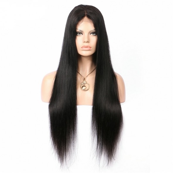 Silk Base Wigs Natural Black Colored Straight Human Virgin Hair 8A grade Brazilian Hair Wig for sale at humanbraidinghair.com