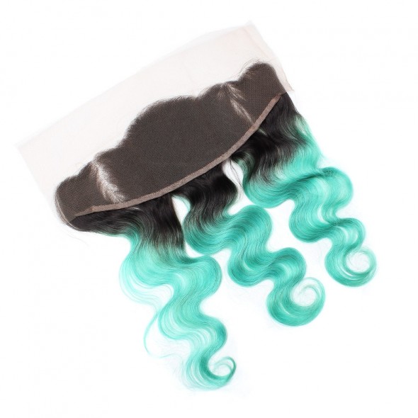 Silk Closure Ombre Brazilian Hair 1B Sky Blue two Tone Colored body wave Human Hair Lace Closure Products for sale at humanbraidinghair.com