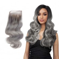 Closure For Weave Brazilian Hair Grey Color Body Wave Human Hair Lace Closure Products