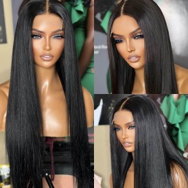 Black Wig 4x4 HD lace wigs 150% density straight silky soft thick human hair Clear Glueless Lace Closure Wigs for black women
