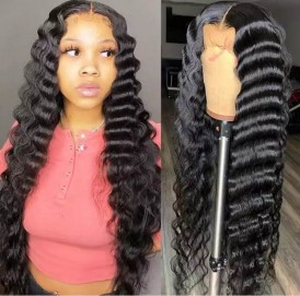 Hd Lace Closure Wigs 6X6 Deep Wave Thick Human Hair Lace Wigs 180% Preplucked Hairline Bleached Knots