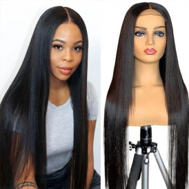 Hd Lace Closure Wigs 6X6 Silky Straight Thick Human Hair 180% Lace Wigs Preplucked Hairline Bleached Knots