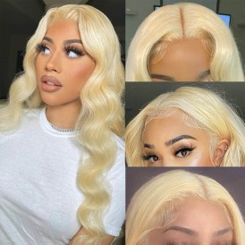 Transparent Lace Wig Best Selling 4X4 Lace Closure Wig 613 Blonde Color 100% Human Virgin Body Wave Wavy Hair Wigs