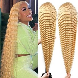 Transparent Lace Wig Best Selling 5X5 Deep Wave Lace Closure Wig 613 Blonde Color 100% Human Virgin Hair Wigs