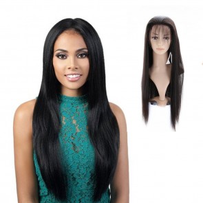 Full Lace Front Wigs Yaki Black Colored Straight Human Remy Hair 8A grade Brazilian Hair Wig for sale at humanbraidinghair.com