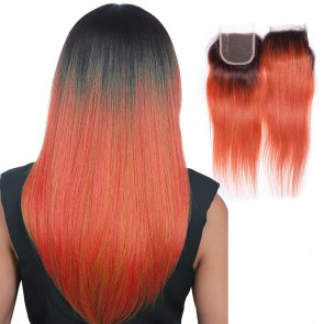 Bundles with Closure Ombre Brazilian Hair 1B 350 two Tone Colored Straight Human Hair Lace Closure Products