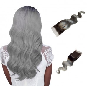 Frontal Closure Ombre Brazilian Hair 1B Grey two Tone Colored body wave Human Hair Lace Closure Products for sale at humanbraidinghair.com