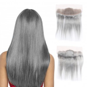 Best Lace Frontal Closure Brazilian Hair Silver Grey Color Wide Silky Straight Human Hair Lace Closure Products for sale at humanbraidinghair.com