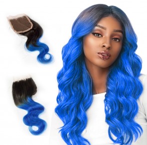 Lace Frontal Closure Ombre Brazilian Hair 1B Blue two Tone Colored body wave Human Hair Lace Closure Products for sale at humanbraidinghair.com