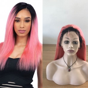 Pink Wig 1B Pink Colored Straight Human Virgin Hair 8A grade Brazilian Hair Wig for sale at humanbraidinghair.com