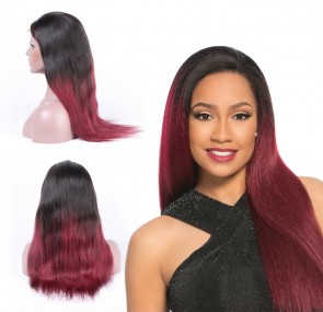 Red Wig Wine Red Colored Ombre Straight Human Remy Hair 8A grade Brazilian Hair Wig for sale at humanbraidinghair.com