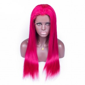 Womens Wigs Fuchsia Colored Straight Human Remy Hair 8A grade Brazilian Hair Wig for sale at humanbraidinghair.com